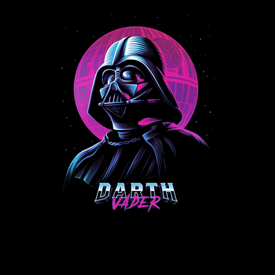 Amazing Darth Vader and a Death Star Movie Crew Neck Neon Punk Retro Black t shirt - Kuzi Tees