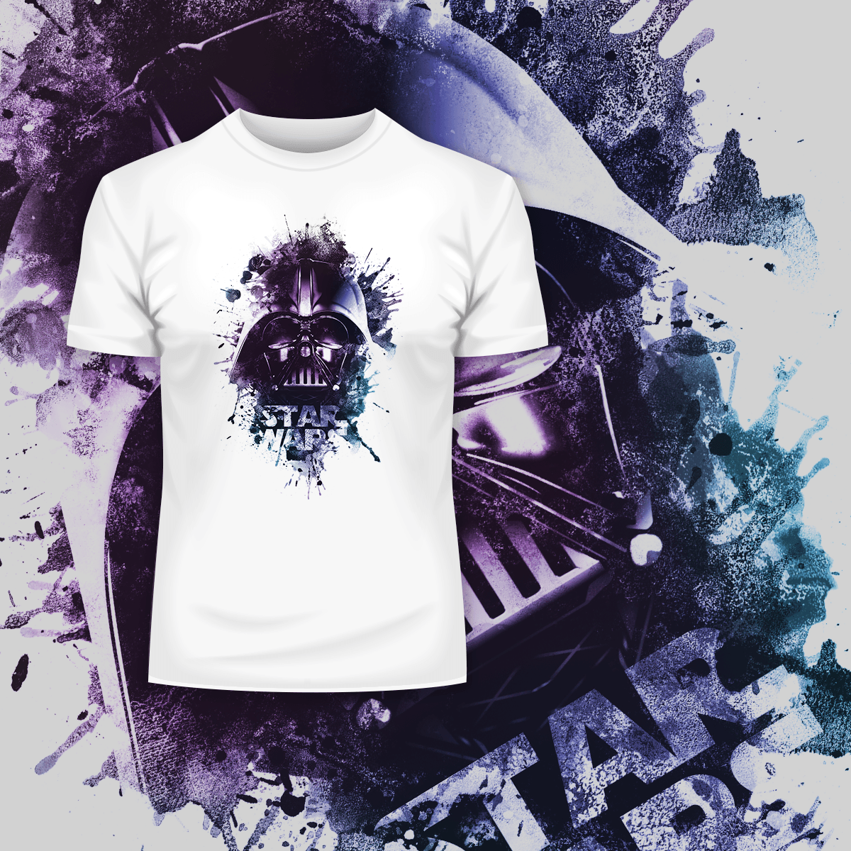 Darth Vader Artistic Helmet Watercolour Splash Star Wars Movie Crew Neck t shirt - Kuzi Tees