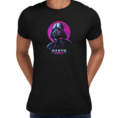 Amazing Darth Vader and a Death Star Movie Crew Neck Neon Punk Retro Black t shirt - Kuzi Tees