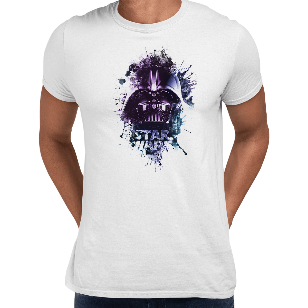 Darth Vader Artistic Helmet Watercolour Splash Star Wars Movie Crew Neck t shirt - Kuzi Tees