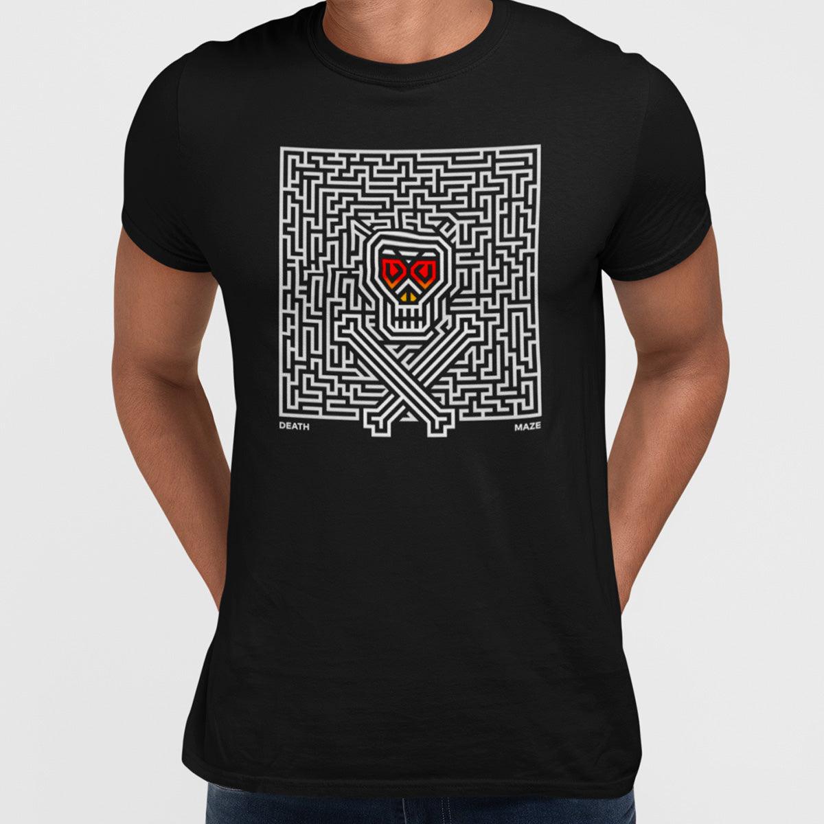 Halloween Death Maze Male Female Unisex festive Black White T-shirt - Kuzi Tees