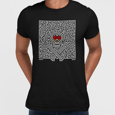 Halloween Death Maze Male Female Unisex festive Black White T-shirt - Kuzi Tees
