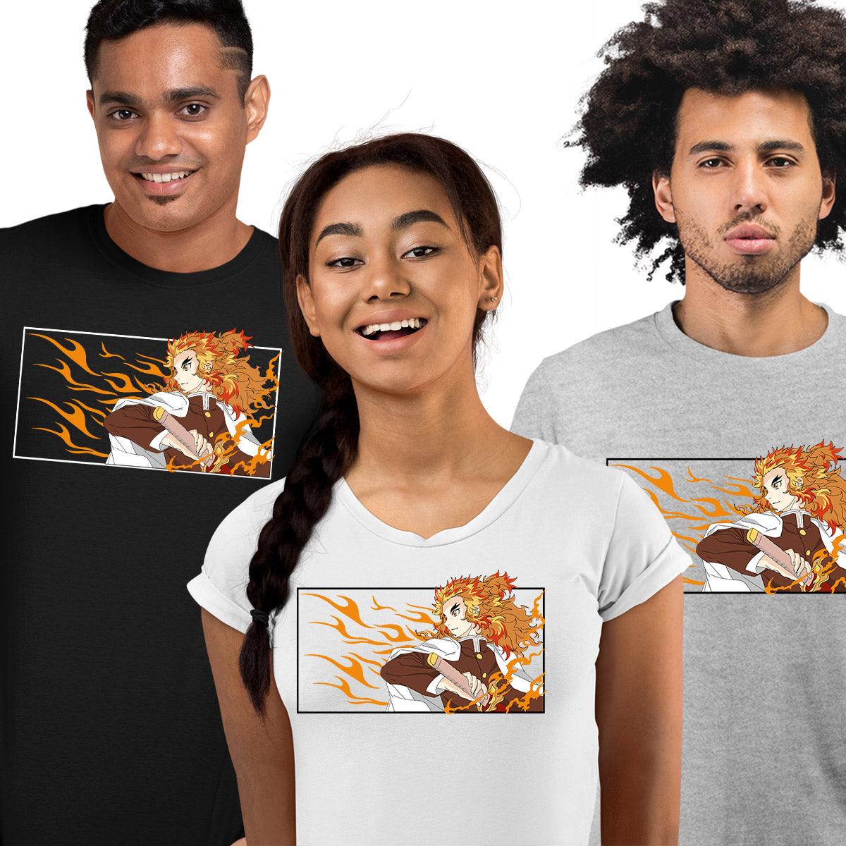 Demon Slayer T-shirt Kyojuro Rengoku Anime Kimetsu No Yaiba Anime Manga - Kuzi Tees