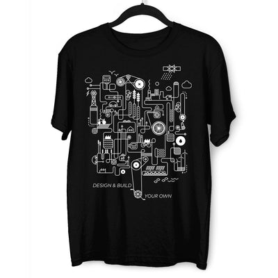 Design and Build Your Own Rube Goldberg Machine Art Black & White T-shirt - Kuzi Tees