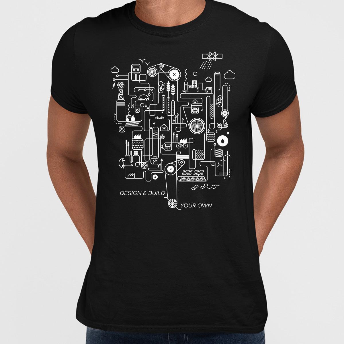Design and Build Your Own Rube Goldberg Machine Art Black & White T-shirt - Kuzi Tees