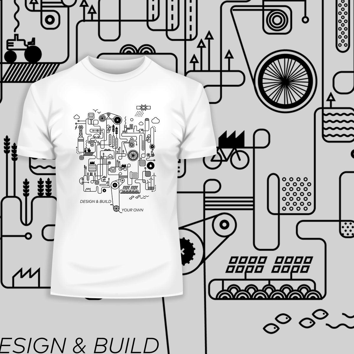 Design and Build Your Own Rube Goldberg Machine Art Black & White T-shirt - Kuzi Tees
