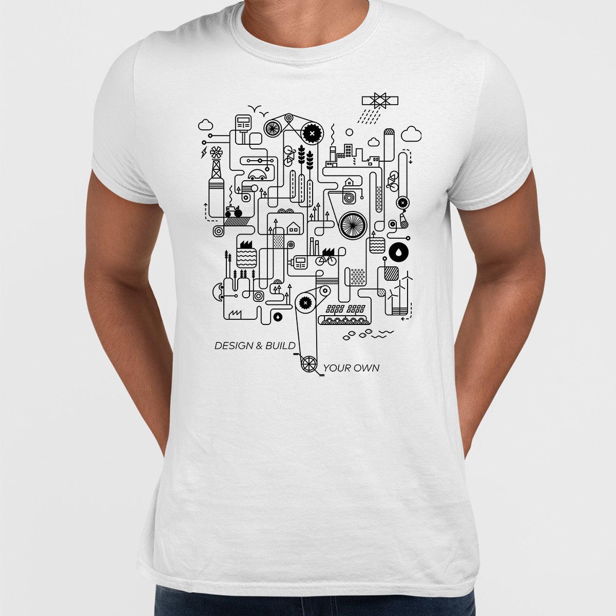 Design and Build Your Own Rube Goldberg Machine Art Black & White T-shirt - Kuzi Tees