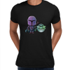 Star Wars Movie Mandalorian & Baby Yoda Black White Crew Neck t shirt - Kuzi Tees