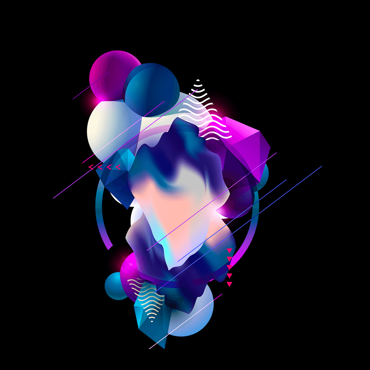 Floating 3D Fluid Abstract Geometric Elements Unique T-Shirt - Kuzi Tees