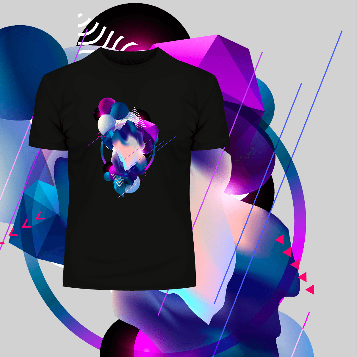 Floating 3D Fluid Abstract Geometric Elements Unique T-Shirt - Kuzi Tees