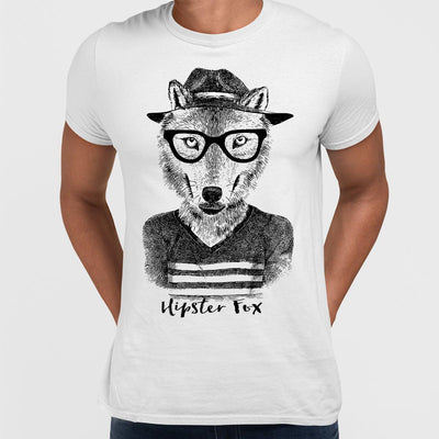 Funny Hipster Fox Hand Drawn Animal T-shirt Available in Grey White & Black - Kuzi Tees