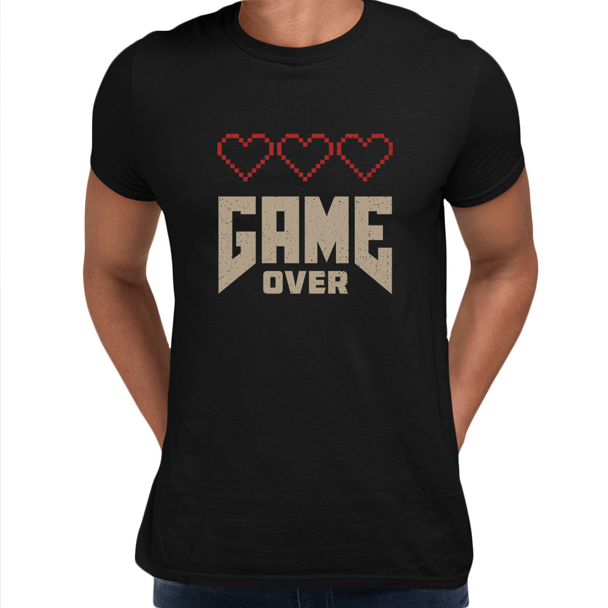 Mens Gaming T-Shirt Old School Gamer Retro Video Game Arcade Game Over Unisex T-Shirt - Kuzi Tees