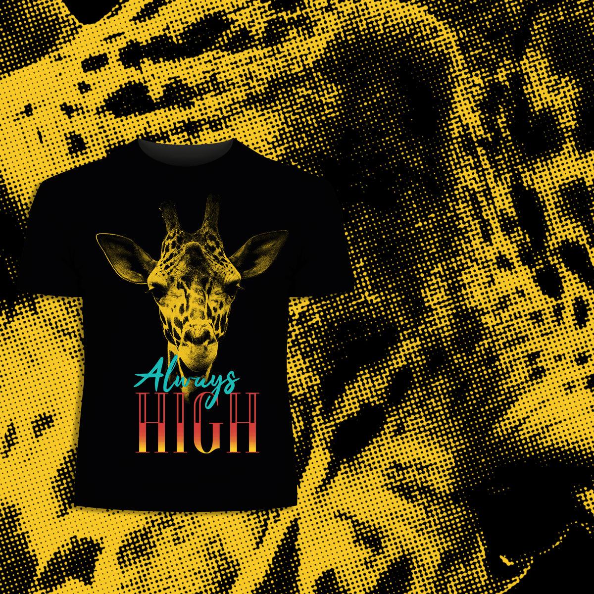 Giraffe Stand Tall Vertigo - Halftone Animal Always High T-Shirt - Kuzi Tees
