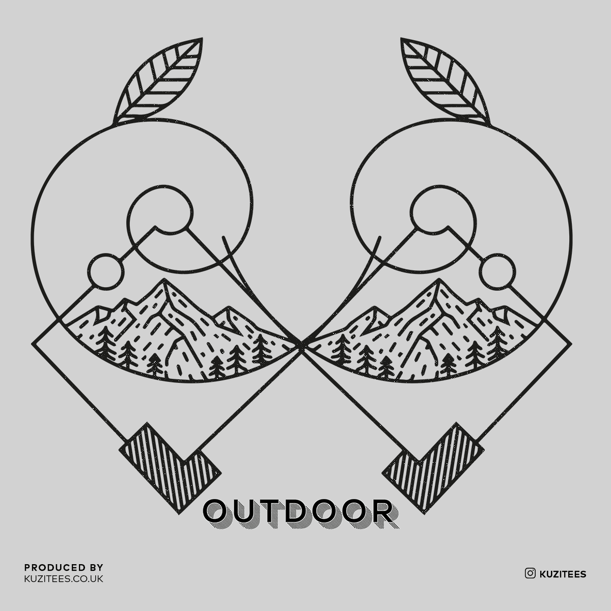 Great Outdoors Mountains Minimal One Line Drawing Crew Neck T-Shirt - Kuzi Tees