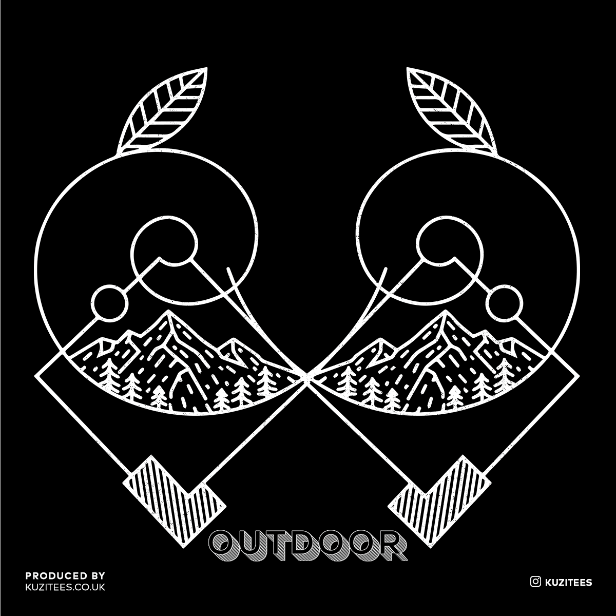 Great Outdoors Mountains Minimal One Line Drawing Crew Neck T-Shirt - Kuzi Tees