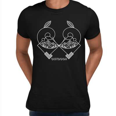 Great Outdoors Mountains Minimal One Line Drawing Crew Neck T-Shirt - Kuzi Tees