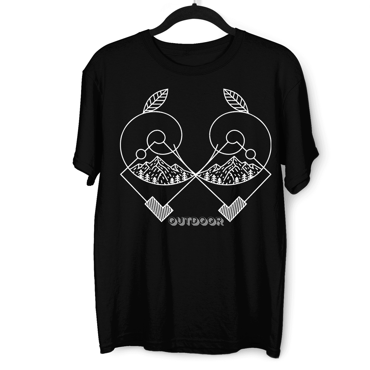 Great Outdoors Mountains Minimal One Line Drawing Crew Neck T-Shirt - Kuzi Tees