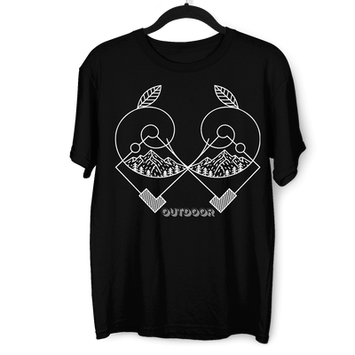 Great Outdoors Mountains Minimal One Line Drawing Crew Neck T-Shirt - Kuzi Tees