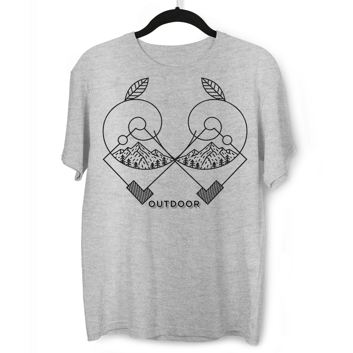 Great Outdoors Mountains Minimal One Line Drawing Crew Neck T-Shirt - Kuzi Tees