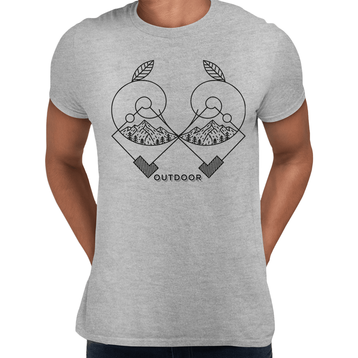 Great Outdoors Mountains Minimal One Line Drawing Crew Neck T-Shirt - Kuzi Tees