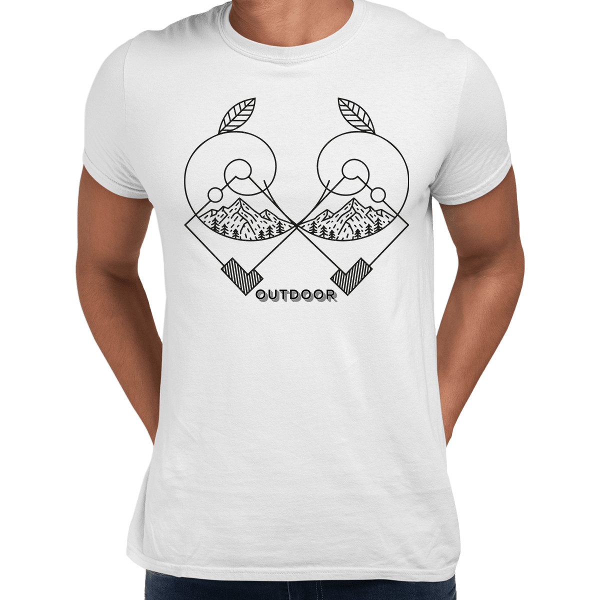 Great Outdoors Mountains Minimal One Line Drawing Crew Neck T-Shirt - Kuzi Tees