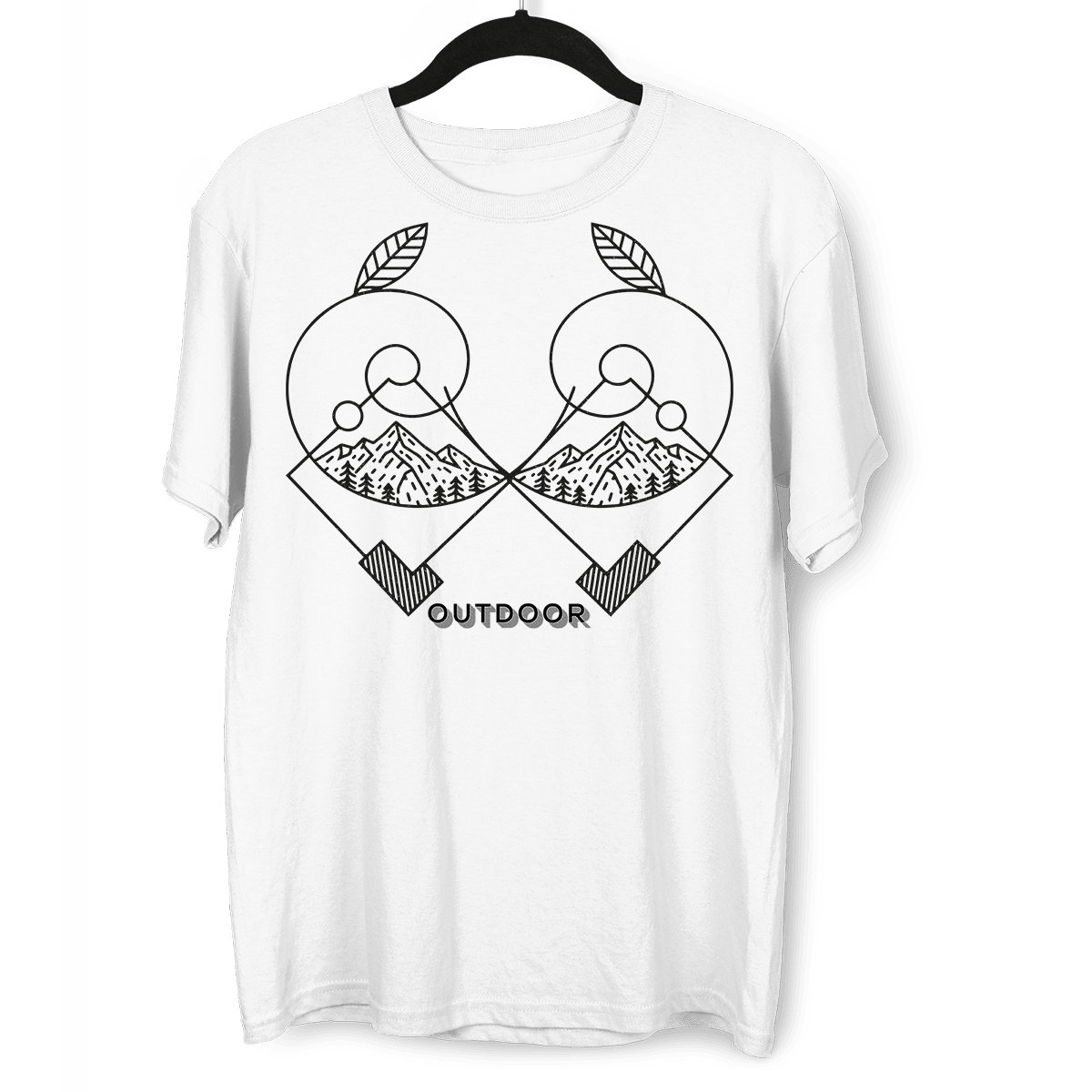 Great Outdoors Mountains Minimal One Line Drawing Crew Neck T-Shirt - Kuzi Tees