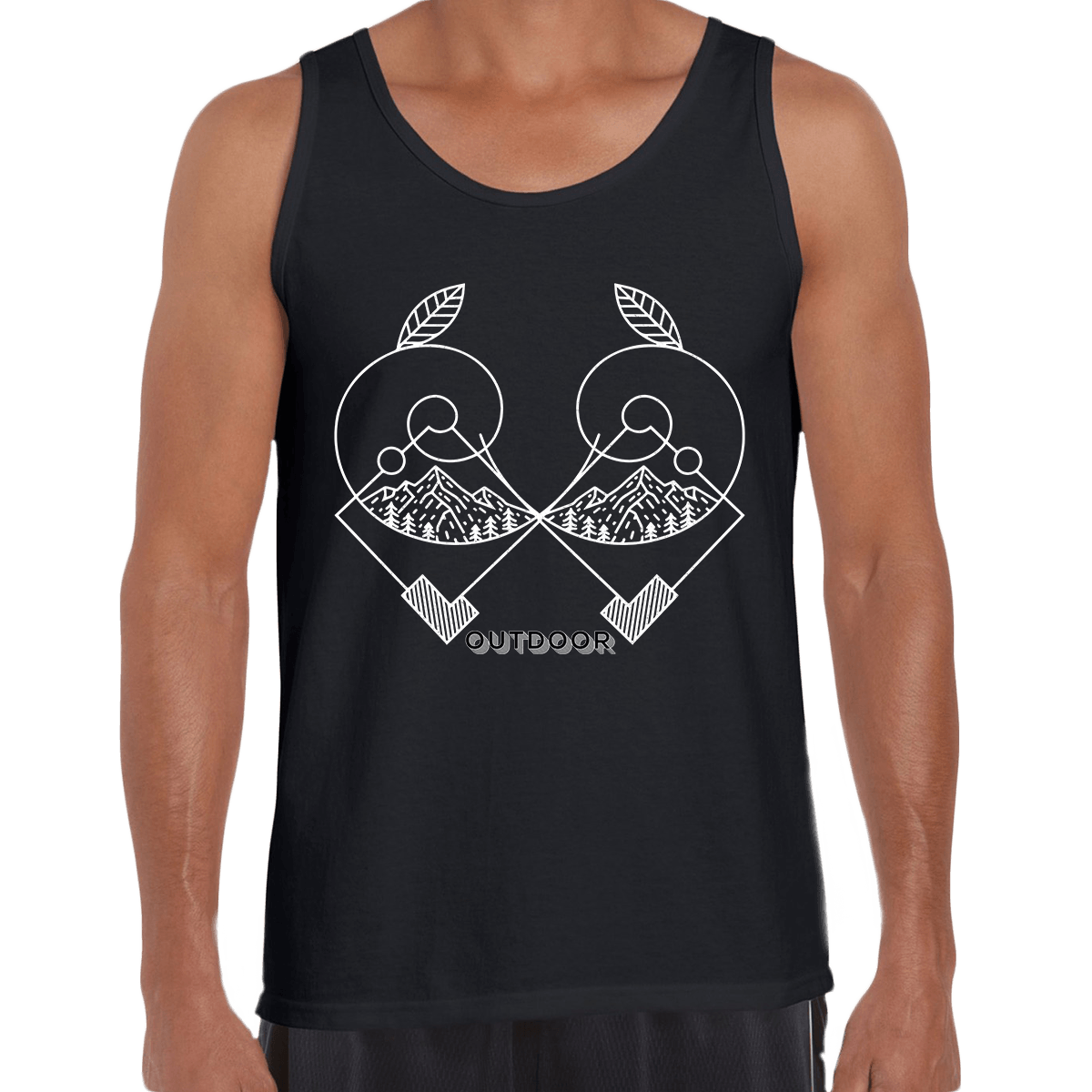 Great Outdoors Mountains Minimal One Line Drawing Crew Neck T-Shirt - Kuzi Tees