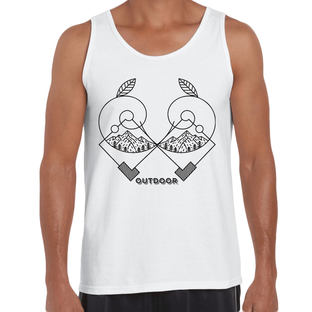 Great Outdoors Mountains Minimal One Line Drawing Crew Neck T-Shirt - Kuzi Tees
