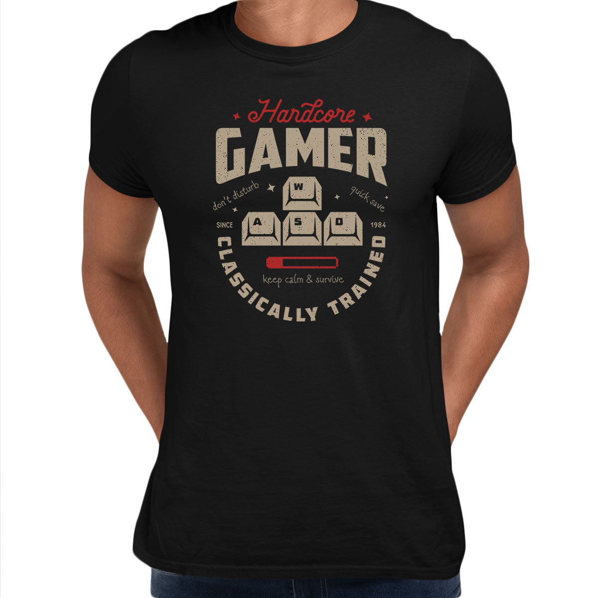 Mens Gaming T-Shirt Old School Gamer Retro Video Game Hardcore Gamer Unisex T-Shirt - Kuzi Tees