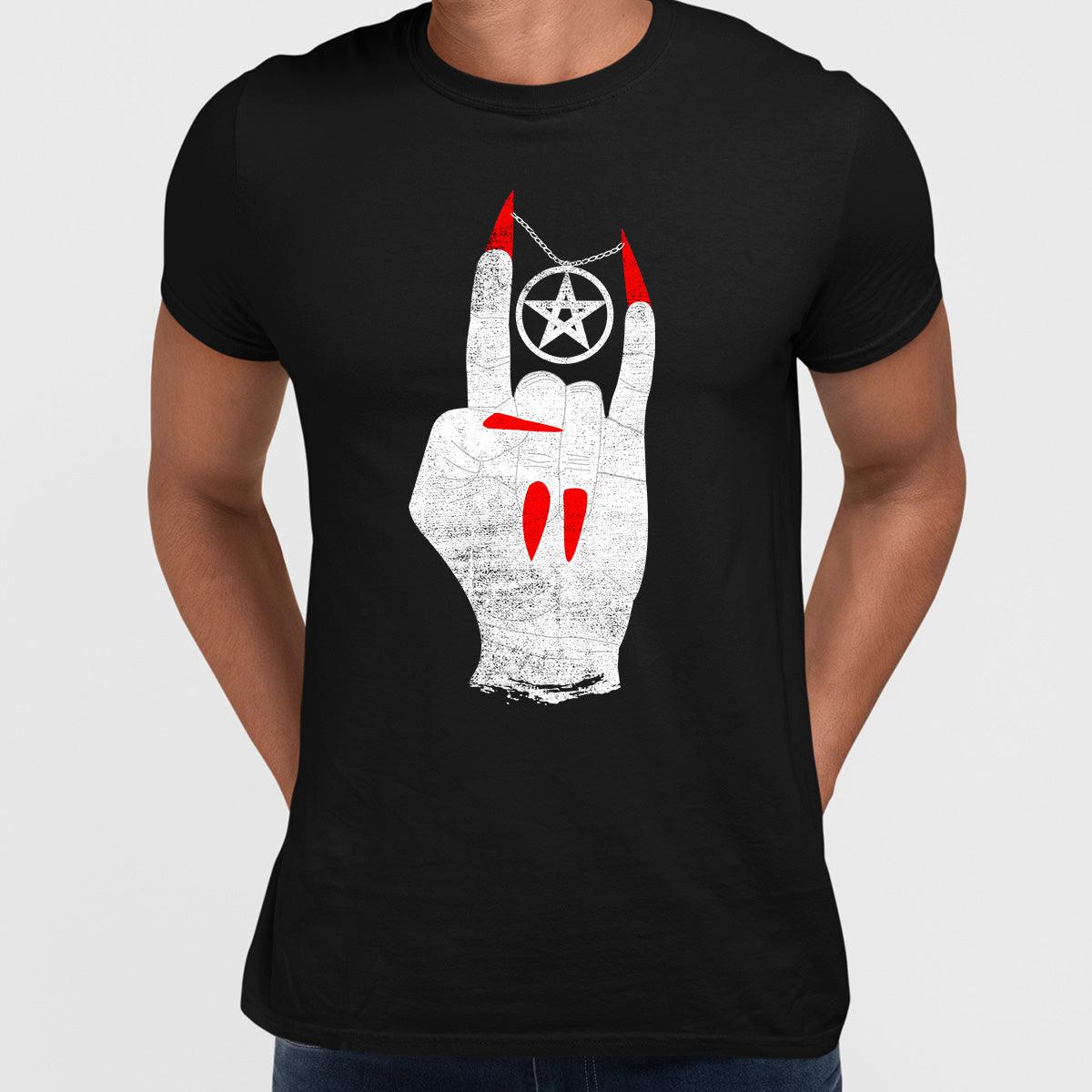 Hellish Sign with Pentagram chain Unique Occult T-Shirt - Kuzi Tees
