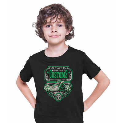 Biker Heritage Customs T-Shirt Motorbike Motorcycle Cafe Racer Chopper Bike T-shirt for Kids - Kuzi Tees