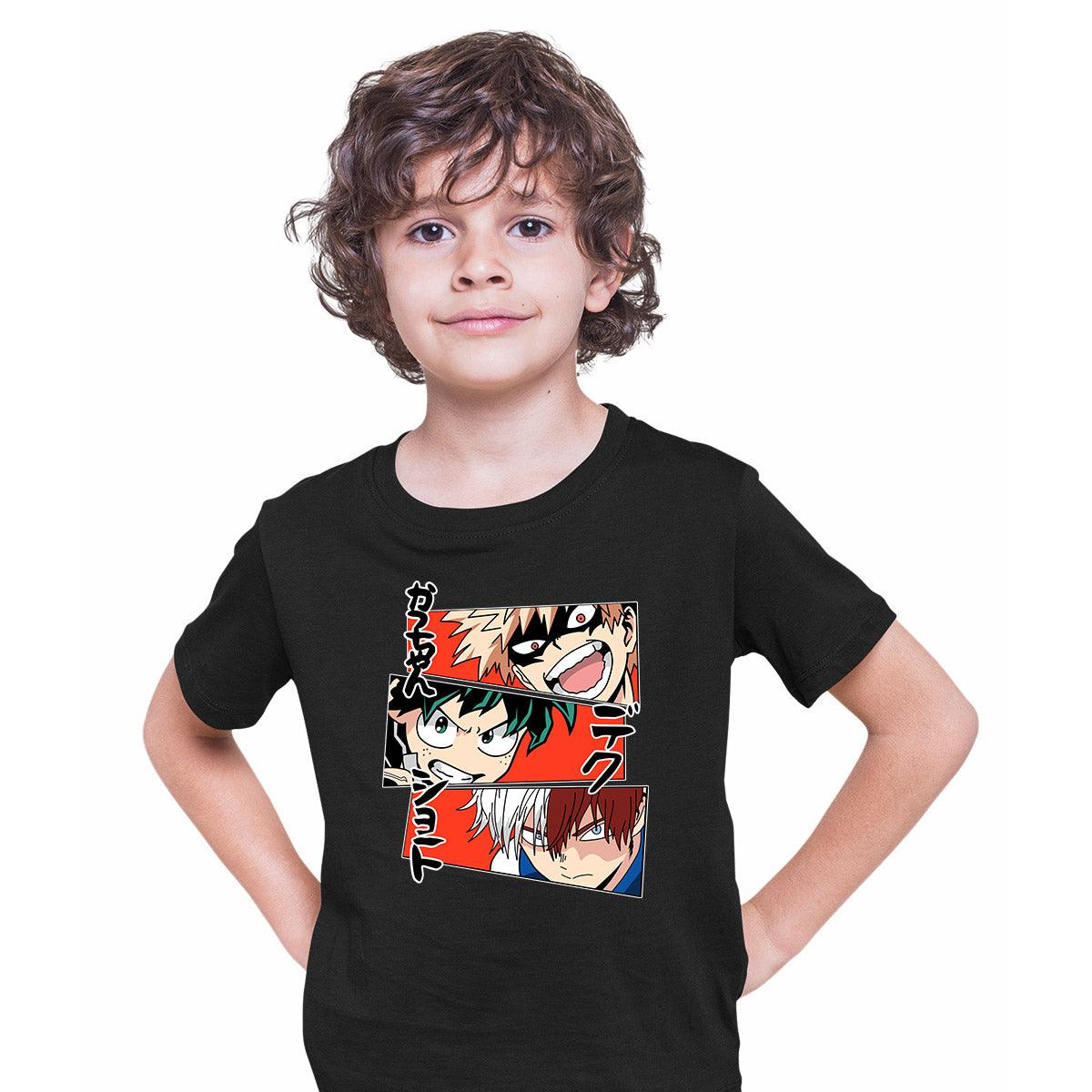 Anime My Hero Academia Katsuki Bakugo Midoriya Izuku And Shoto Todoroki T-shirt Anime Manga Kids T-shirt Black