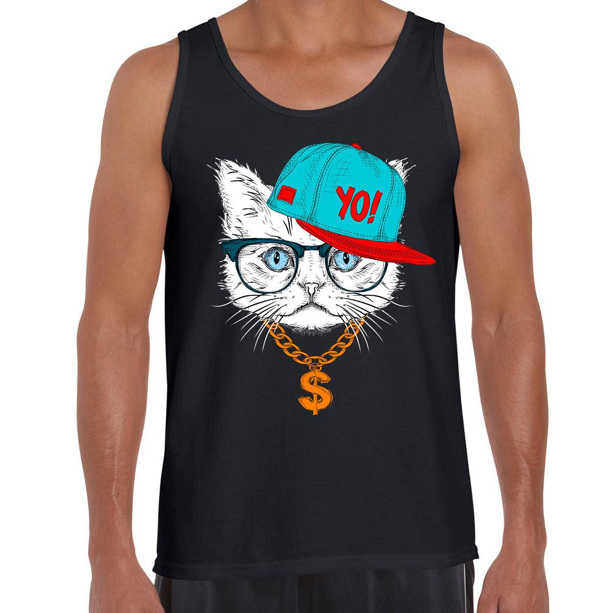 Hip Hop T-Shirt Cat with the Glasses and Hat Tank Top - Kuzi Tees