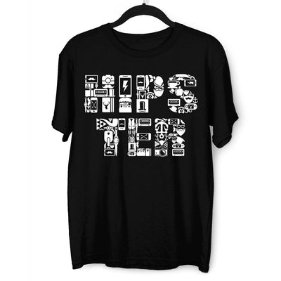 Hipster typography tee including goodies and gadgets icon Art T-shirt - Kuzi Tees