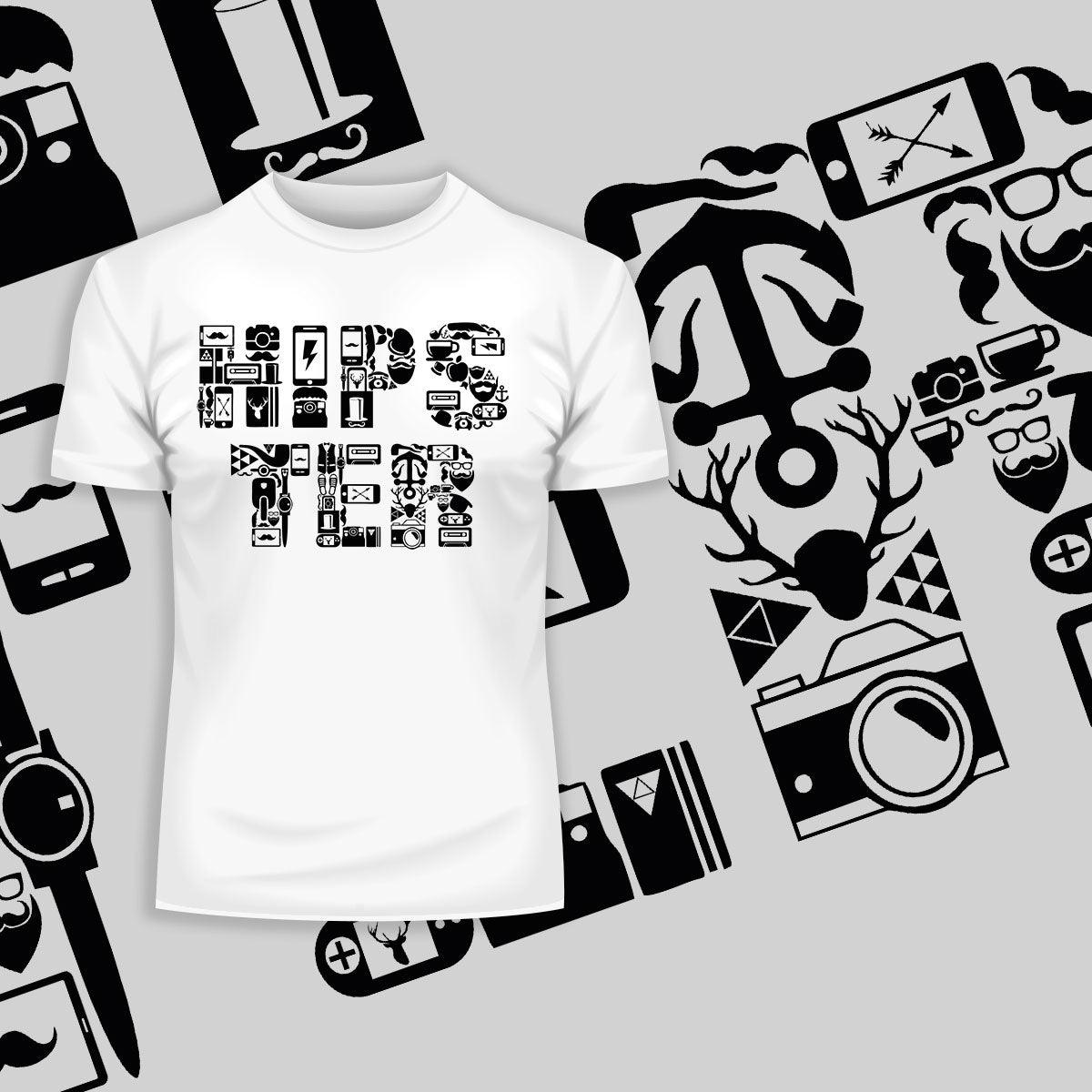 Hipster typography tee including goodies and gadgets icon Art T-shirt - Kuzi Tees