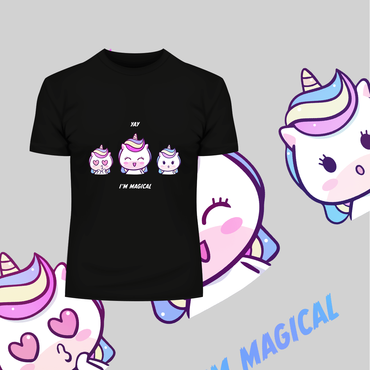 I am Magical Unicorn Emoji OMG YAY Face Expression Mobile T-Shirt - Kuzi Tees