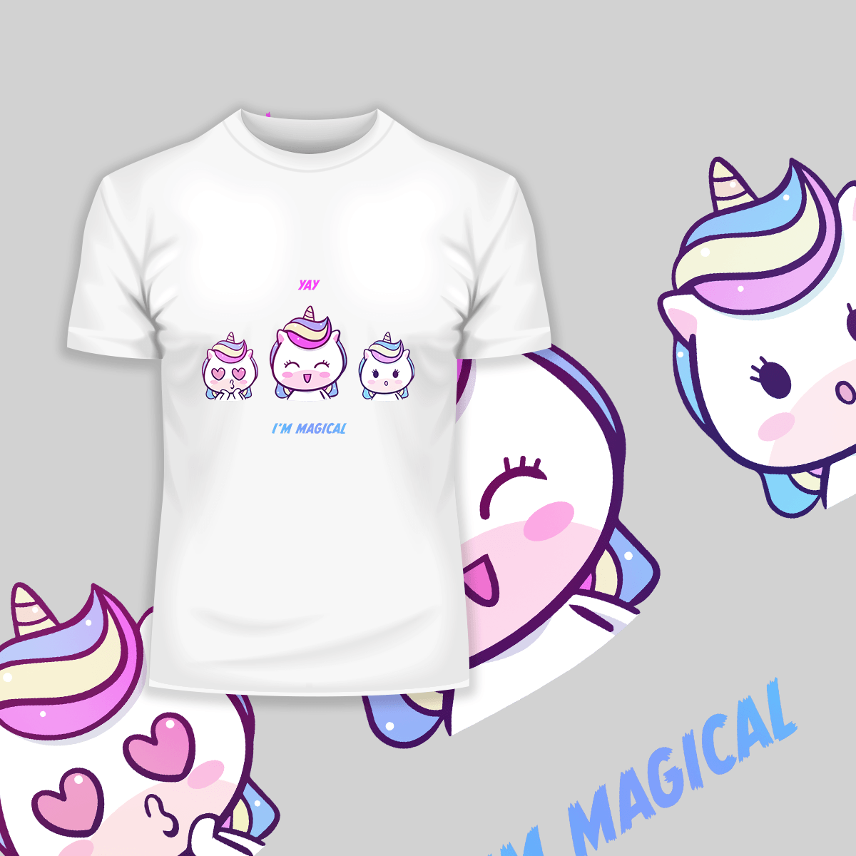 I am Magical Unicorn Emoji OMG YAY Face Expression Mobile T-Shirt - Kuzi Tees