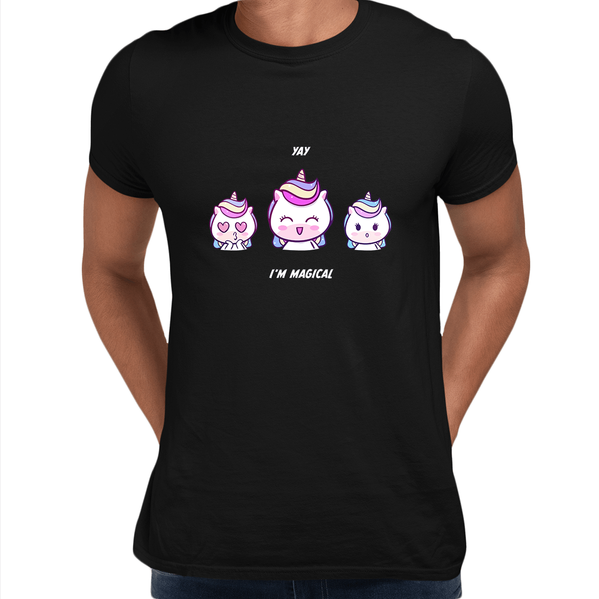 I am Magical Unicorn Emoji OMG YAY Face Expression Mobile T-Shirt - Kuzi Tees