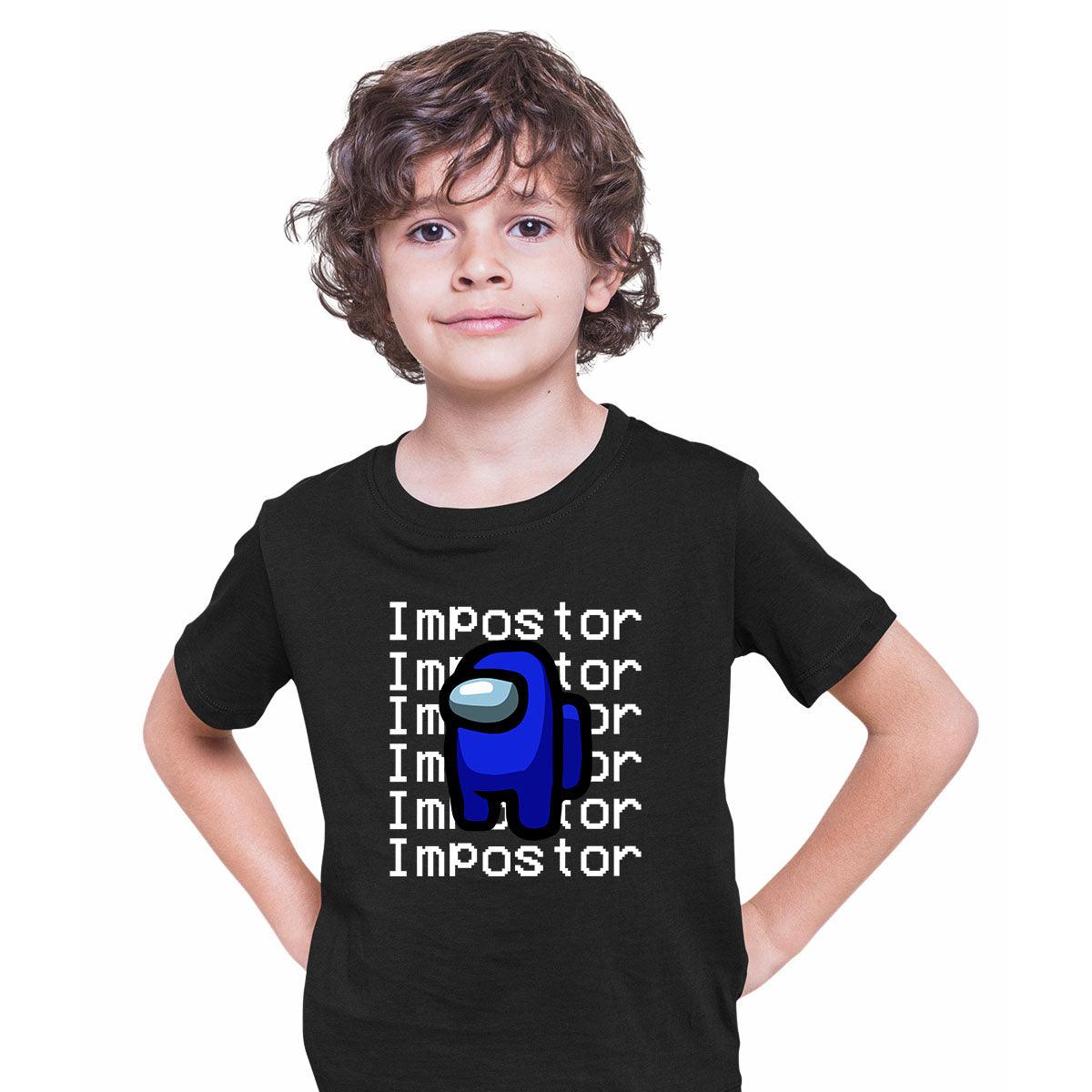 Impostor Among Us Gamer Kids T-shirt Xmas Funny Dark Blue Viral Game Retro Tee - Kuzi Tees