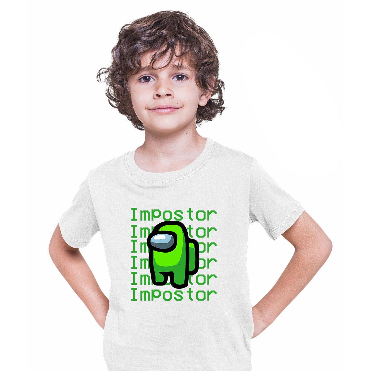 Impostor Among Us Gamer Kids T-shirt Xmas Funny Light Green Viral Game Retro Tee - Kuzi Tees