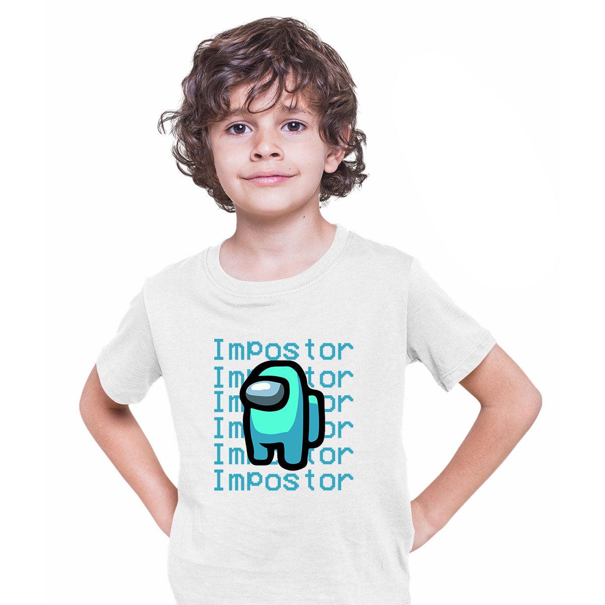 Impostor Among Us Gamer Kids T-shirt Xmas Funny Light Blue Viral Game Retro Tee - Kuzi Tees
