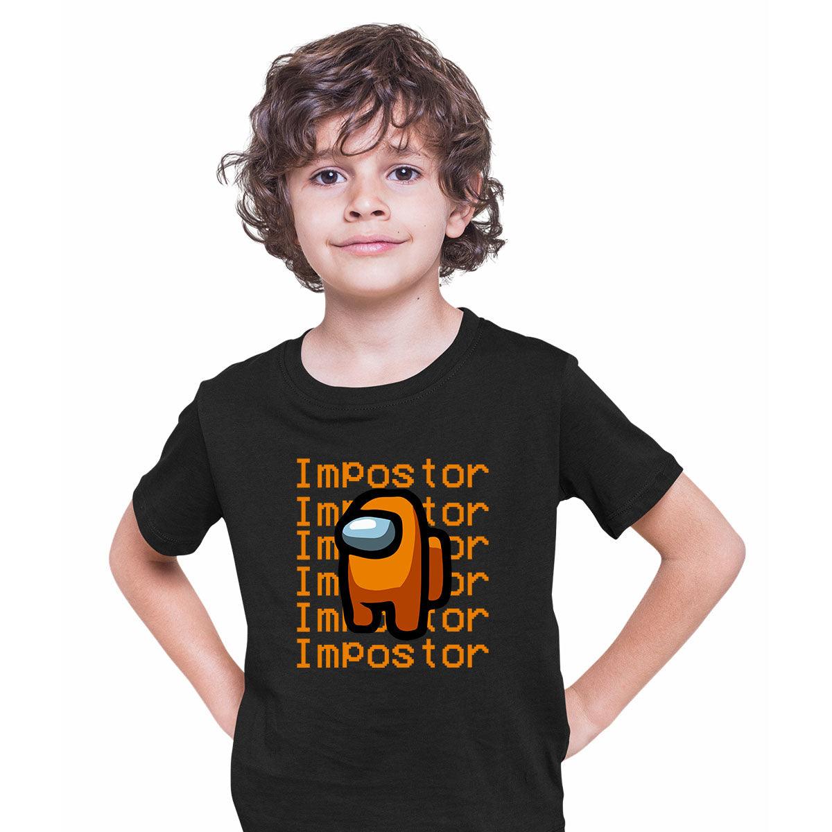 Impostor Among Us Gamer Kids T-shirt Xmas Funny Orange Viral Game Retro Tee - Kuzi Tees