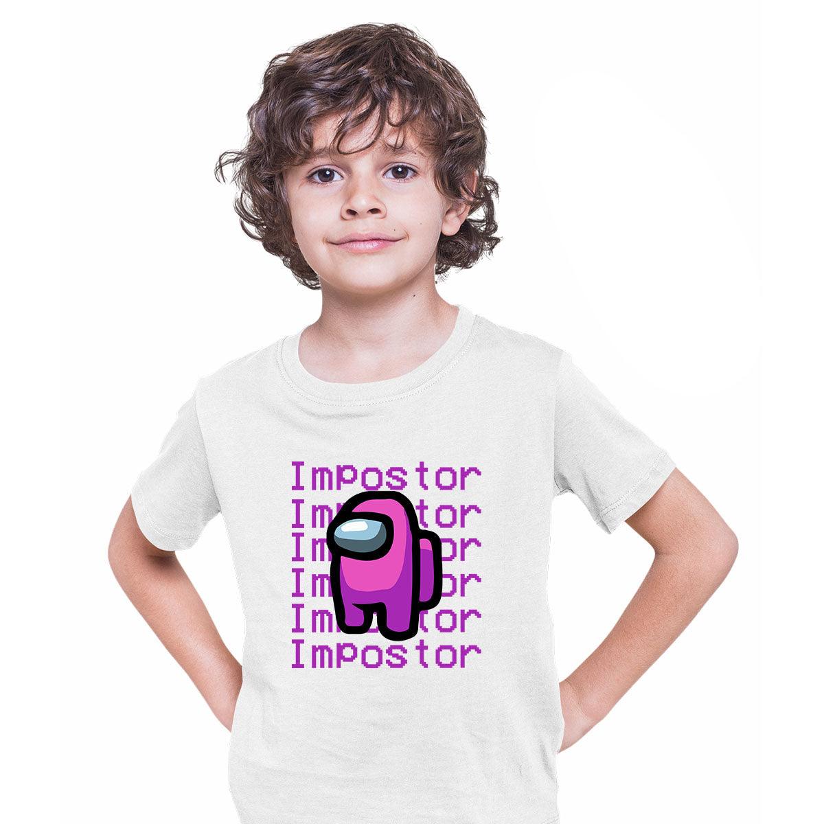 Impostor Among Us Gamer Kids T-shirt Xmas Funny Purple Pink Viral Game Retro Tee - Kuzi Tees