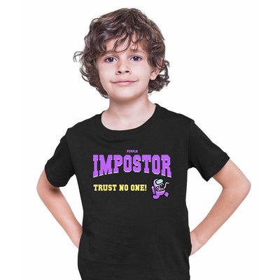 Among Us Tee Trust No One! Impostor Short Sleeved Black Purple T-shirt for Kids - Kuzi Tees