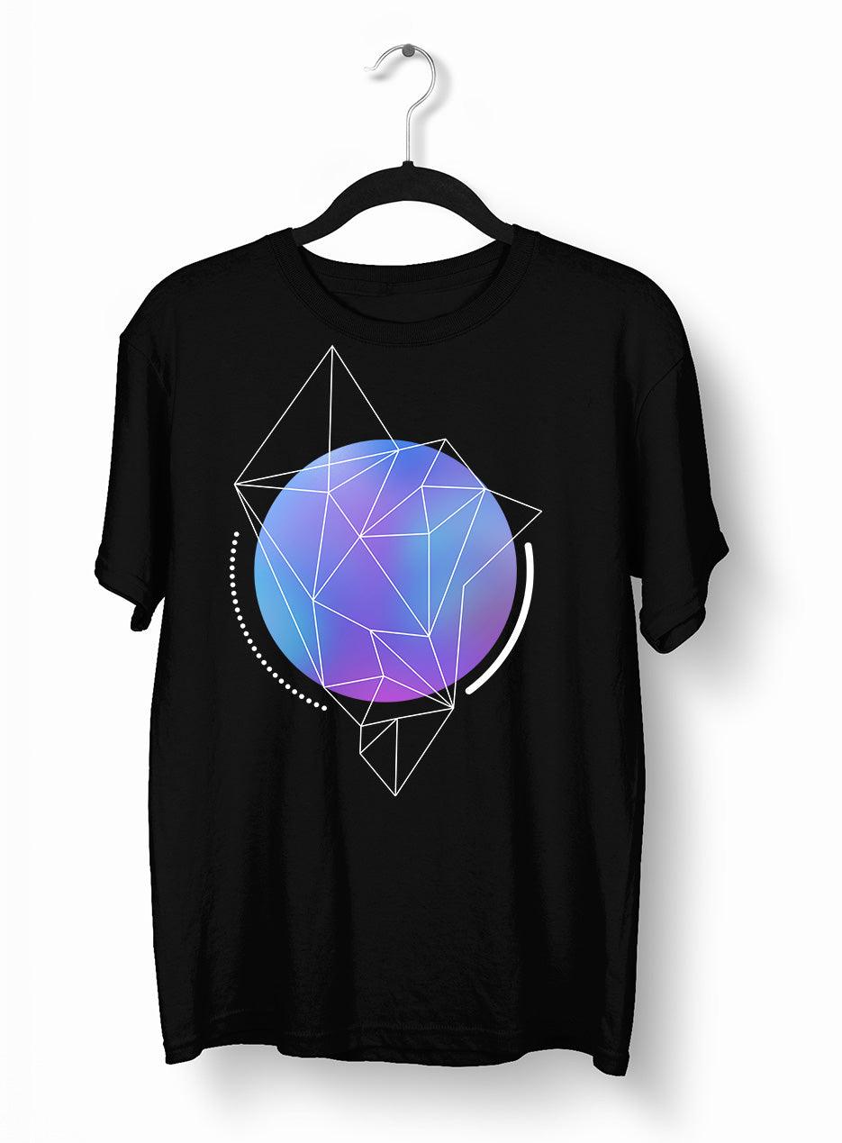 Abstract Blue Gradient Mesh Sphere T-shirt With Geometric Polygon Lines - Kuzi Tees