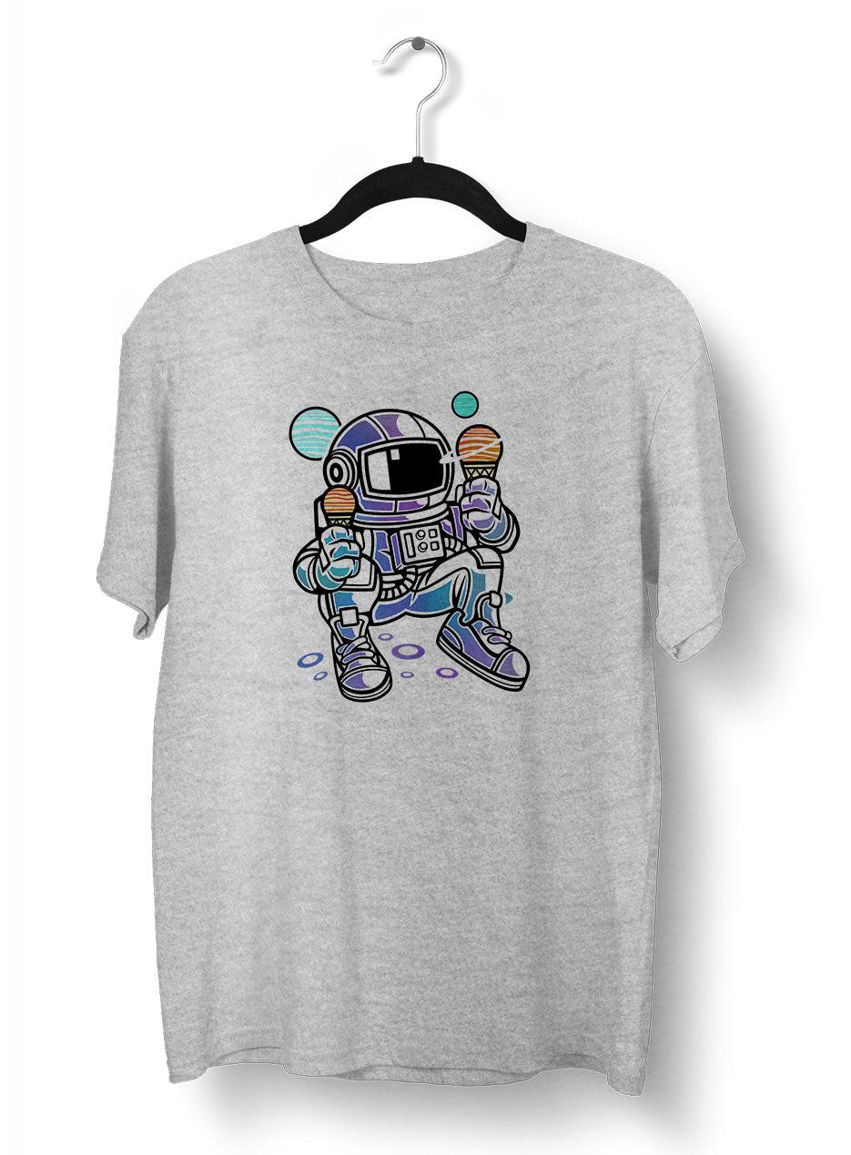 Retro Astronaut with Ice Cream Planets Unisex Nostalgia White Black & Grey T-shirt - Kuzi Tees