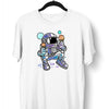 Retro Astronaut with Ice Cream Planets Unisex Nostalgia White Black & Grey T-shirt - Kuzi Tees