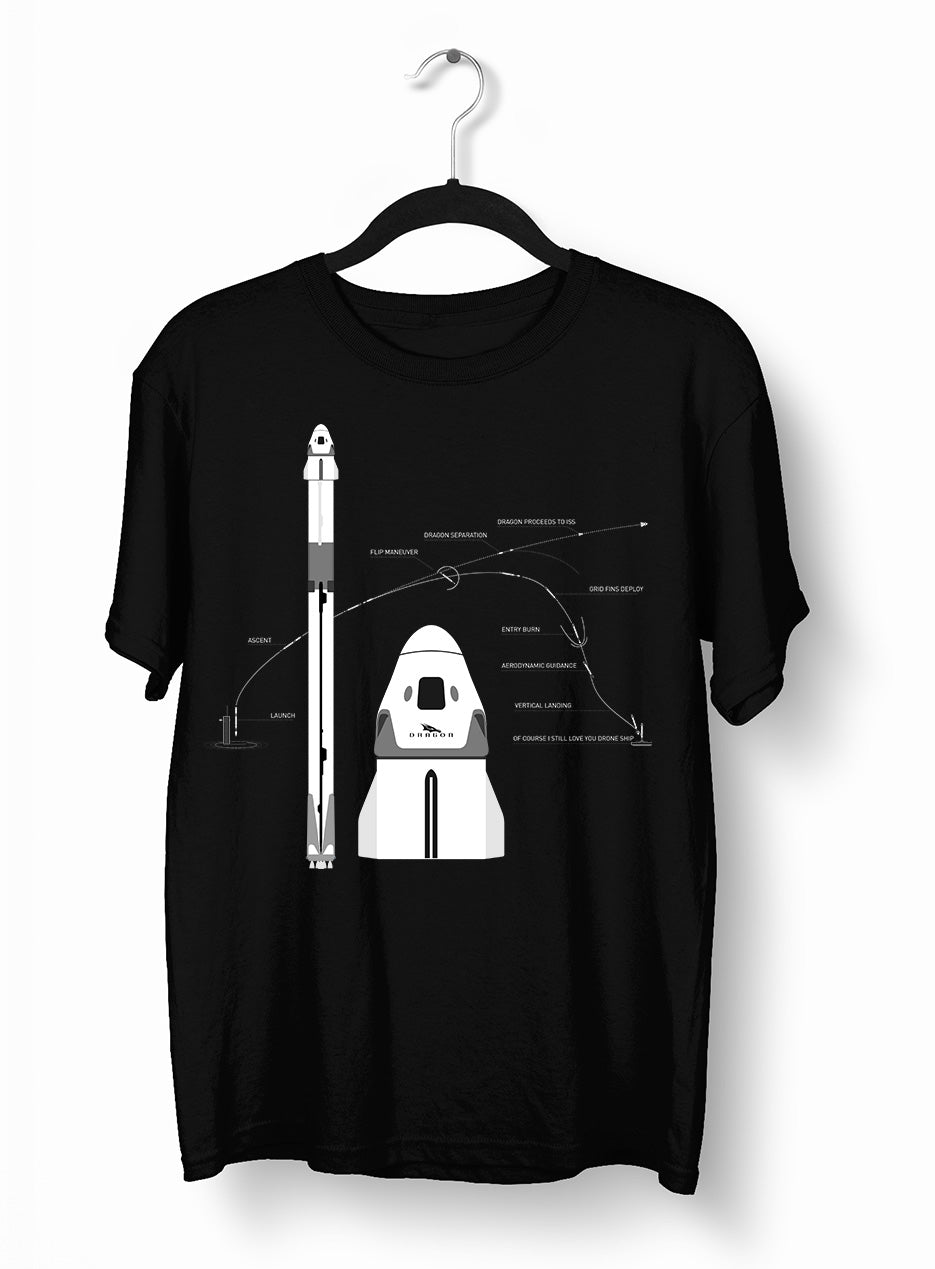 NASA SpaceX Falcon 9 Dragon Launch & Land - Black T-shirt for Space Geeks 2020 - Kuzi Tees