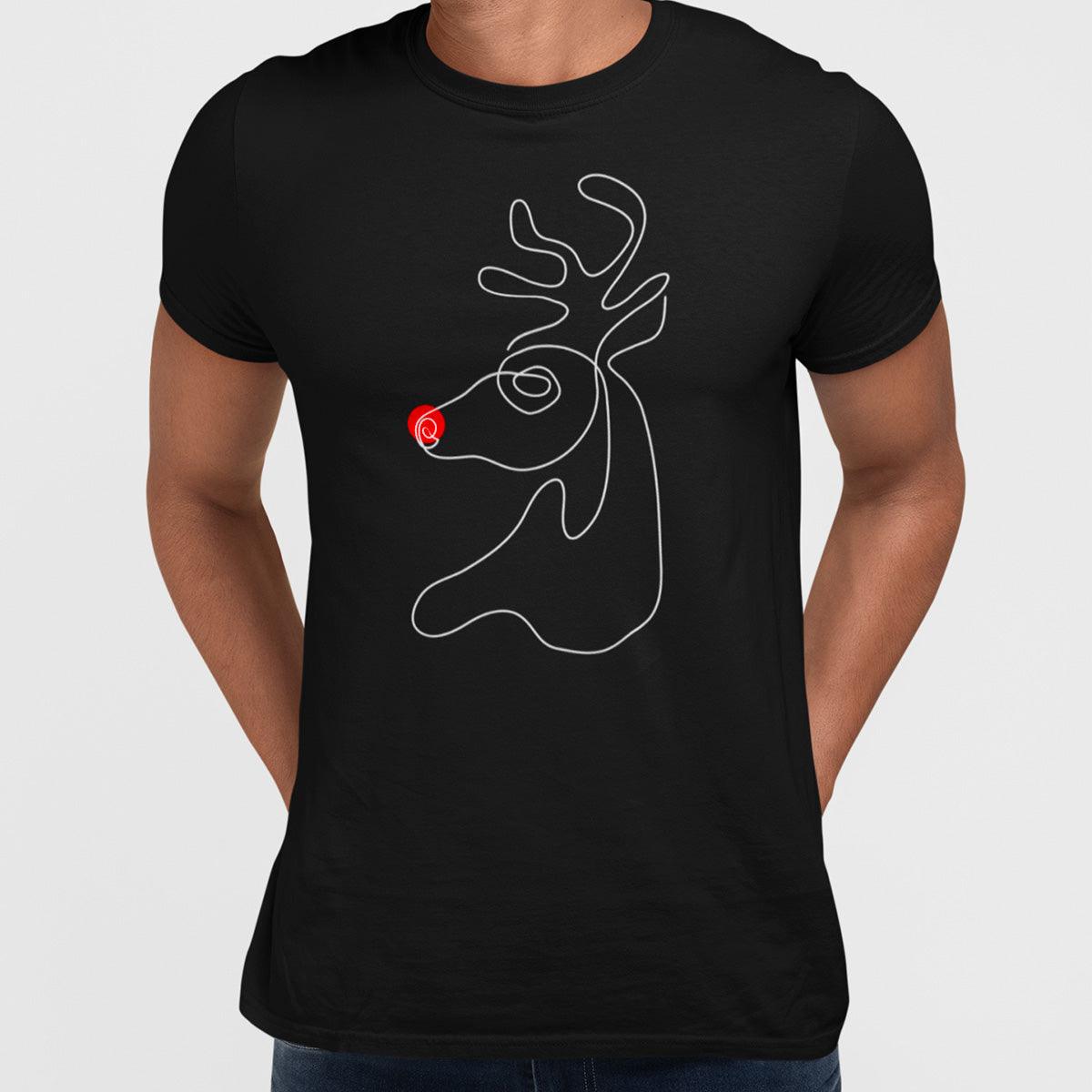 Christmas Minimal Line Design Drawing Red Nose Rudolph - Kuzi Tees