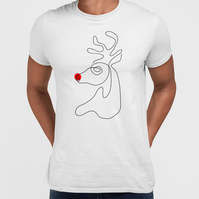 Christmas Minimal Line Design Drawing Red Nose Rudolph - Kuzi Tees